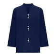 thumbnail image 4 of YHAJDS Women's Long Sleeve Tops Womens Sweatshirts Blouse Coat Women's Casual Long Sleeve Sweatshirt Ladies Solid Color V Neck Loose Linen Top With Decorative Buttons For Fall And Winter, 4 of 5