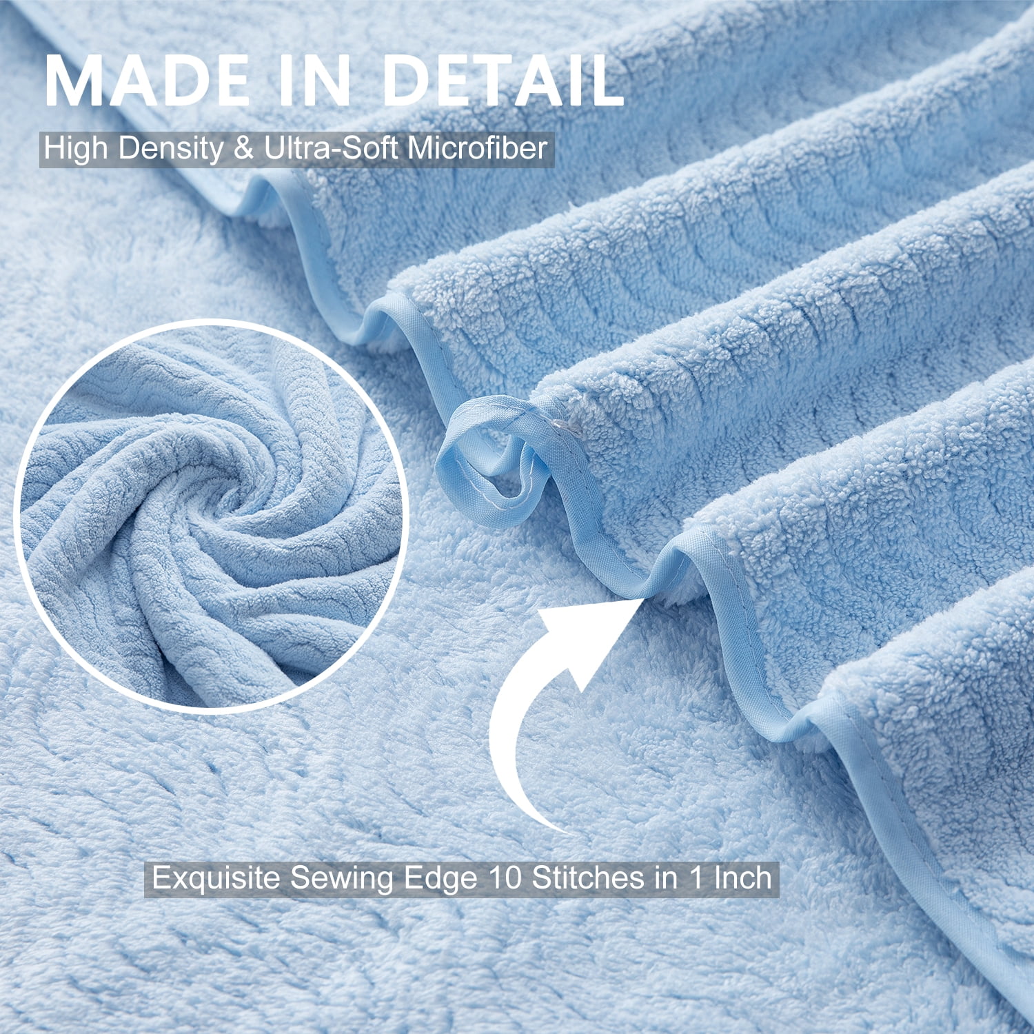 Covina Home 8 Pcs Bath Towel Set Light Blue Microfiber Bathroom Towel Set Ultra Soft Plush Oversized Towels Adult Luxury Bath Sheet