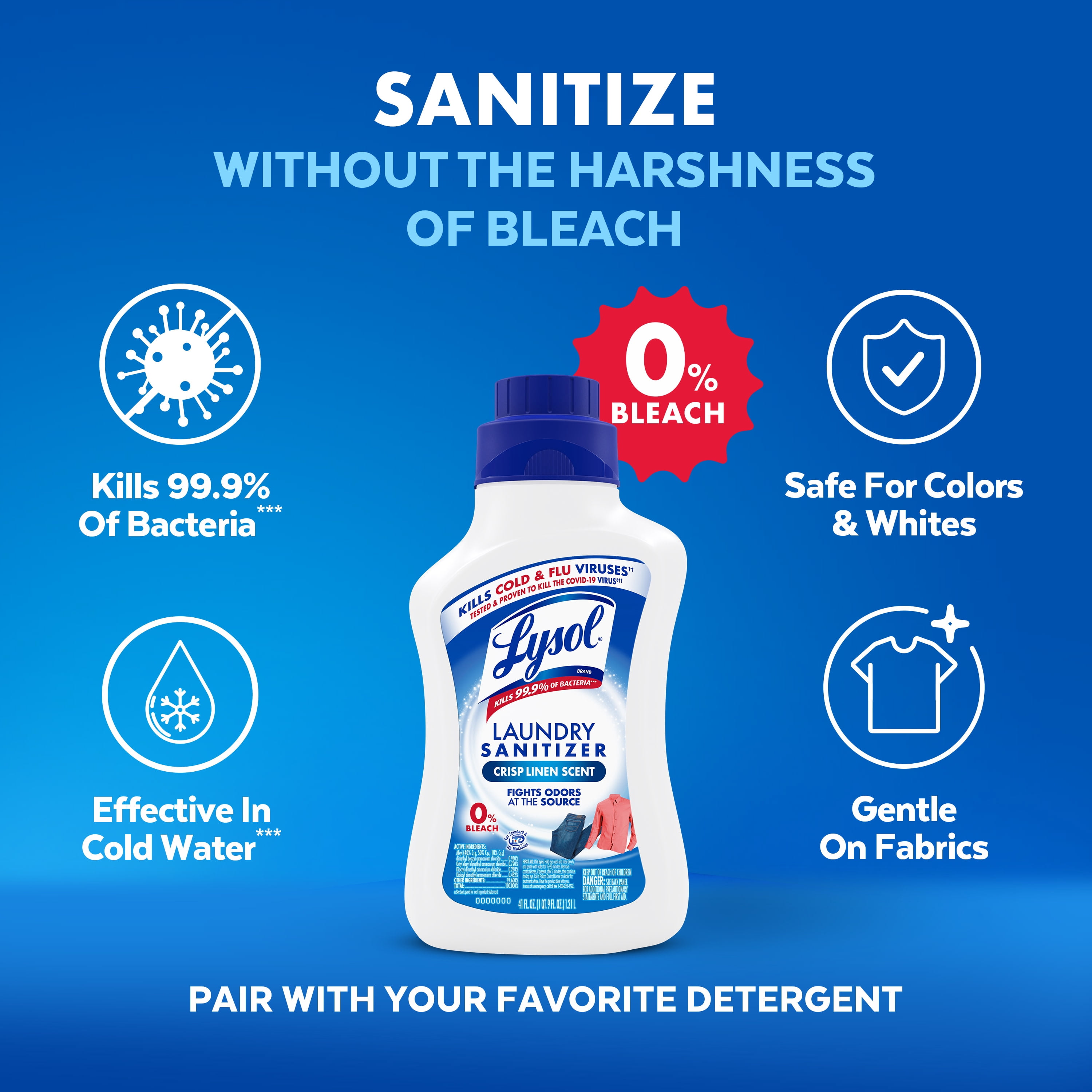 (2 pack) Lysol Laundry Sanitizer Additive Sanitizing Liquids for Clothes, Crisp Linen, 41 fl oz