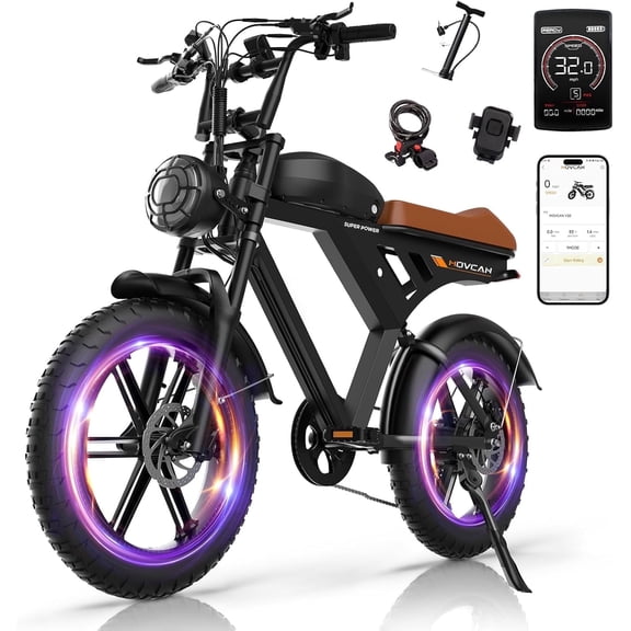 Movcan V30 Electric Bike for Adults,1000W 28mph Motor&48V 15.6Ah Battery, 20" Fat Tire with Full suspension Electric Mountain Bike UL2849