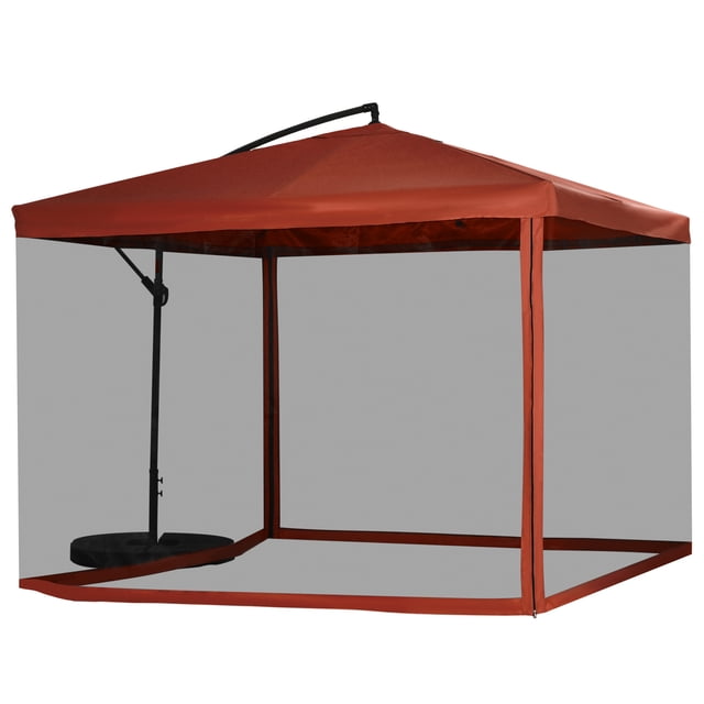 Outsunny Parasol Déporté pour Patio avec Moustiquaire, Parasol Cantilever pour Patio, Rouge Vin