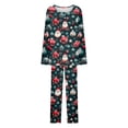 thumbnail image 3 of Hueook Pajamas for Women Set 2 Piece Women Fashionable Christmas Printed Round Neck Button Up Long Sleeved Pants Pajama Set Multicolor M, 3 of 3