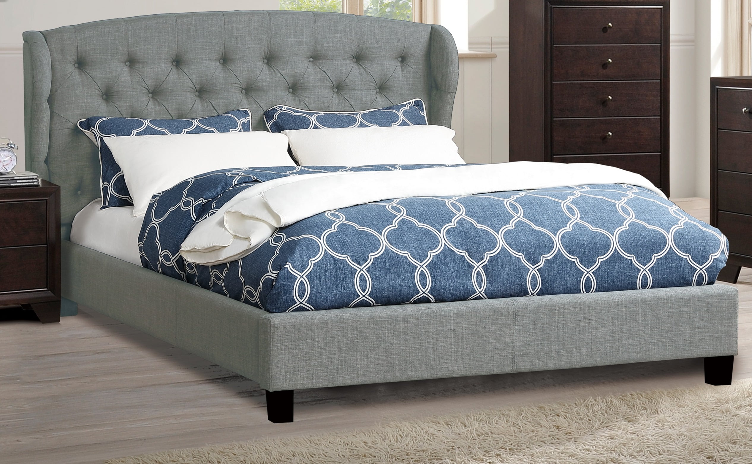Full size bed Grey polyfiber bedroom furniture 1pc bed set Tufted
