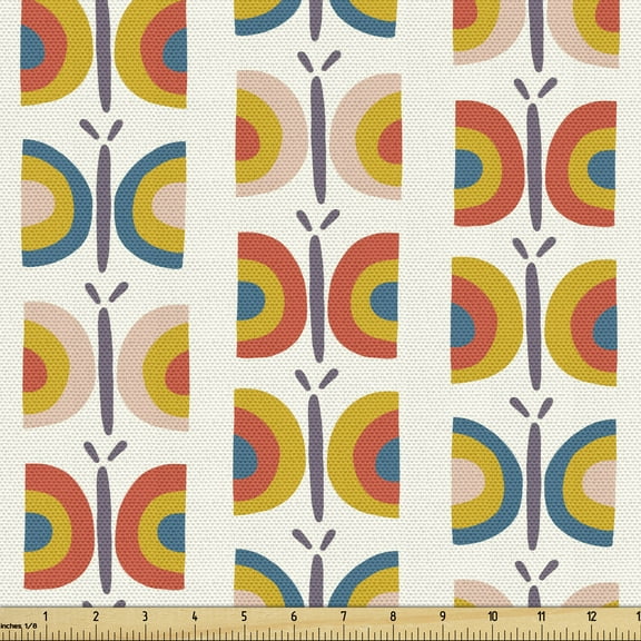 Ambesonne Butterfly Fabric by the Yard Upholstery, Retro Abstract Insect, 2 Yards, White and Multicolor