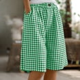thumbnail image 5 of Linen Summer Shorts for Women with Pockets Plaid/Striped Plus Size Casual Beach Wide Leg Long Shorts (S, Green|Plaid), 5 of 8