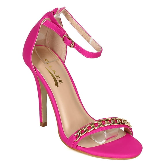 Glaze CD85 Women Leatherette Open Toe Single Band Chain Stiletto Sandal