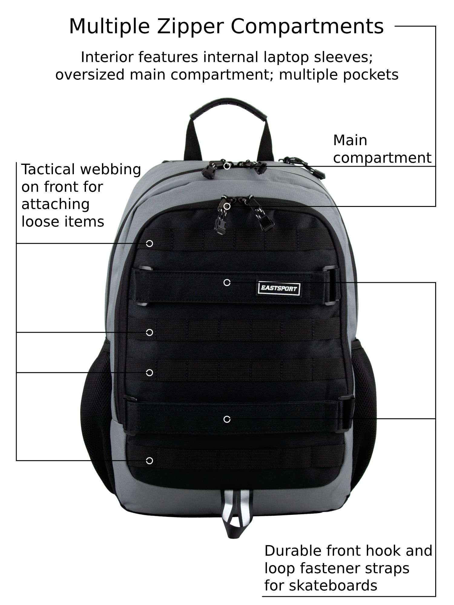 Eastsport Skatepark 180 Skater Backpack, Grey Flannel