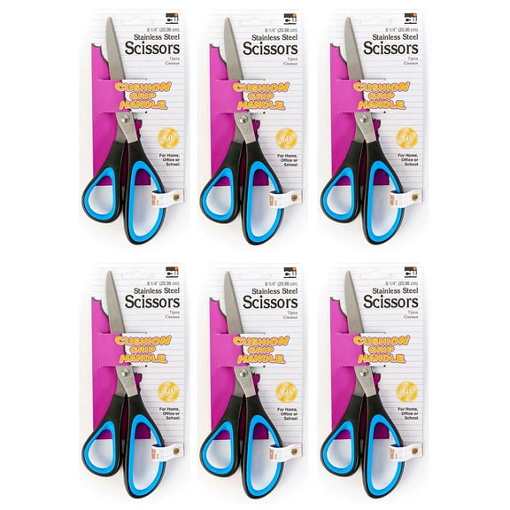 Charles Leonard Cushion Grip Scissors, 8.25 Inch Bent, 6 Count