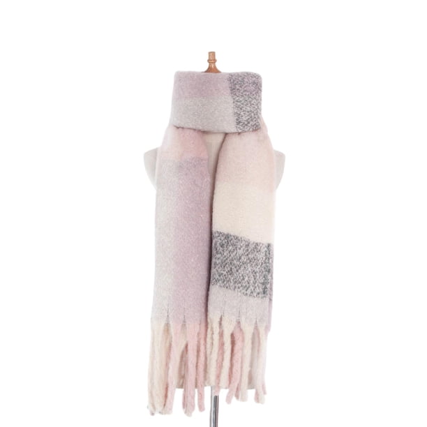 Mujeres Winter Winter Bufanda Larga Wrap Shawl Plaid Knit Bufanda Cape Light Pink 1 Sunnimix Bufanda de tela escocesa de invierno