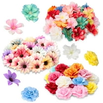 100 Pcs 300 Pcs Faux Flower Heads Silk Artificial Plum Blossom Heads DIY Fake Mini Flowers Assorted Silk Decorative Daisy Roses Craft Supplies for Wedding Party Wreath (Bright)