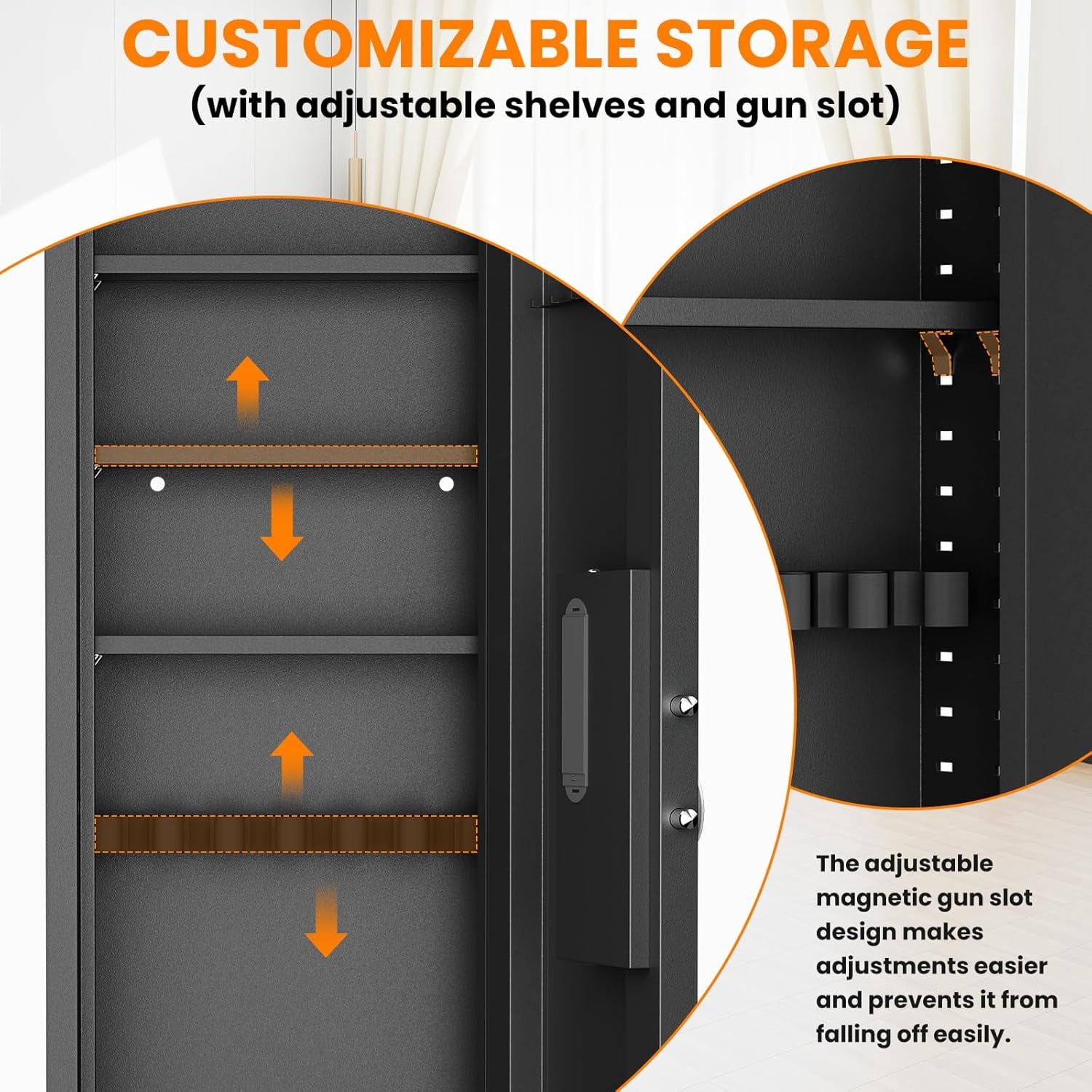 53.15" Wall Safe Between the Studs, Biometric Fingerprint Hidden Safe with Dual Alarm System and Silent Mode, Wall Gun Safe with 3 Adjustable Shelves and Magnetic Slot (Black-Fingerpirnt)