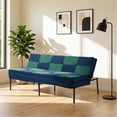 thumbnail image 3 of BSHTI 63.39" Velvet Convertible Futon Sofa Bed with 5-Position Adjustable Backrest , Twin Size Couch Sleeper Sofa for Living Room, Bedroom, Dormitory Navy blue&Green, 3 of 10