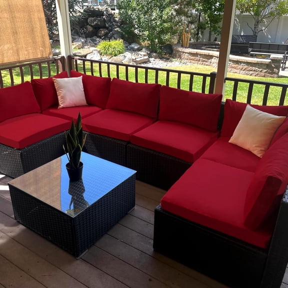 Outdoor Cushion Covers 14Pcs Waterproof  Slipcovers for 6-Seater Sofa  Set  and Back Dark Red