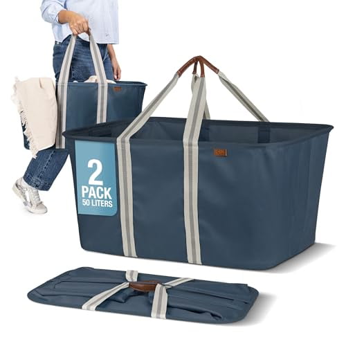 CleverMade Collapsible Laundry Tote 2PK - 50L (13 Gal) Navy Noir/Cream