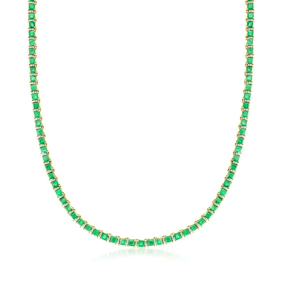 Ross-Simons 15.00 ct. t.w. Emerald and .81 ct. t.w. Diamond Tennis Necklace in 18kt Gold Over Sterling, Women's, Adult