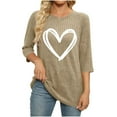 thumbnail image 3 of YUGYXL Womens 3/4 Sleeve Crew Neck T-Shirts Valentine's Day Spring Shirts Love Heart Printed Graphic Tees Khaki S, 3 of 5