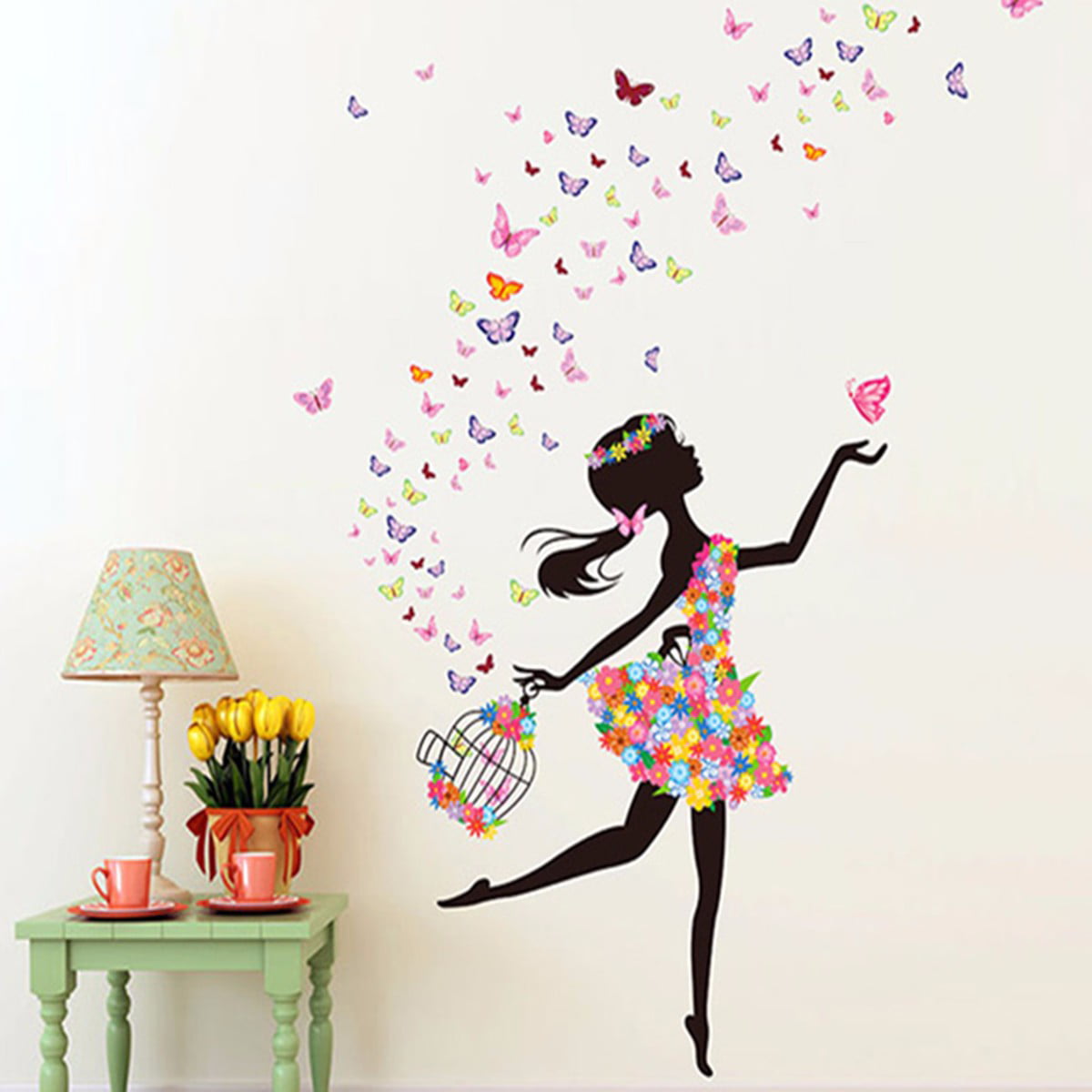 Girl Flower Removable Wall Stickers Vinyl Art Decal Mural Bedroom Home Decor H 