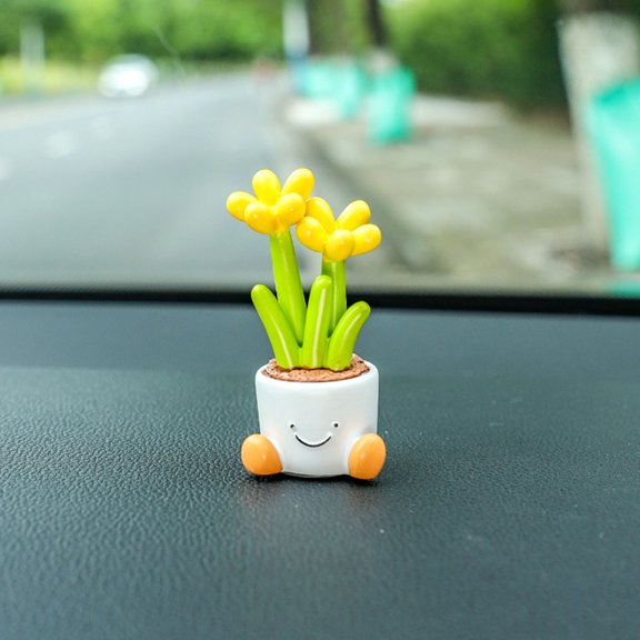 Jilgteok Flowerpot Small Ornaments Desktop Cute Doll Car Center Console Resin Car Decoration