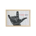 thumbnail image 1 of Romantic Wall Art with Frame, I Love You Message Hand Symbolic Gestures Rock N Roll Feelings, Printed Fabric Poster for Bathroom Living Room, 35" x 23", Charcoal Grey and Vermilion, by Ambesonne, 1 of 2