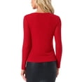 thumbnail image 3 of INSPIRE CHIC Blusa de fiesta con cuello drapeado y mangas largas con brillo XL Roja, 3 of 6