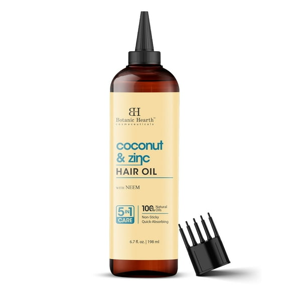 Botanic Hearth Coconut & Zinc Pyrithione Hair Oil (6.7 fl oz) | Moisturizing and Nourishing Hair Treatment for Dry Scalp and Healthy-Looking Hair | Paraben Free | Suitable for All Hair Types