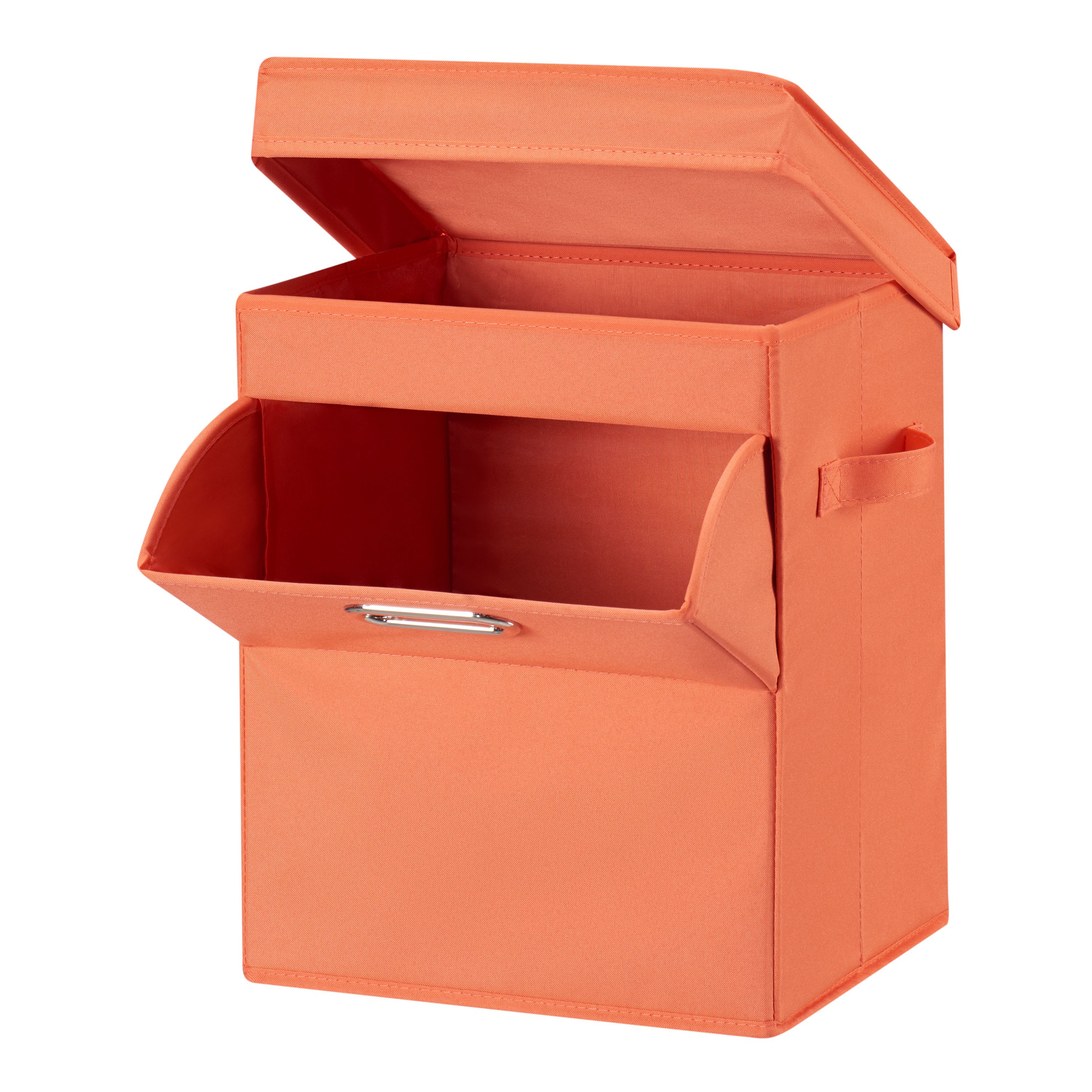 Mainstays Front Loading Stackable Laundry Hamper with Lid, Orange, 2 Pack - image 2 of 4