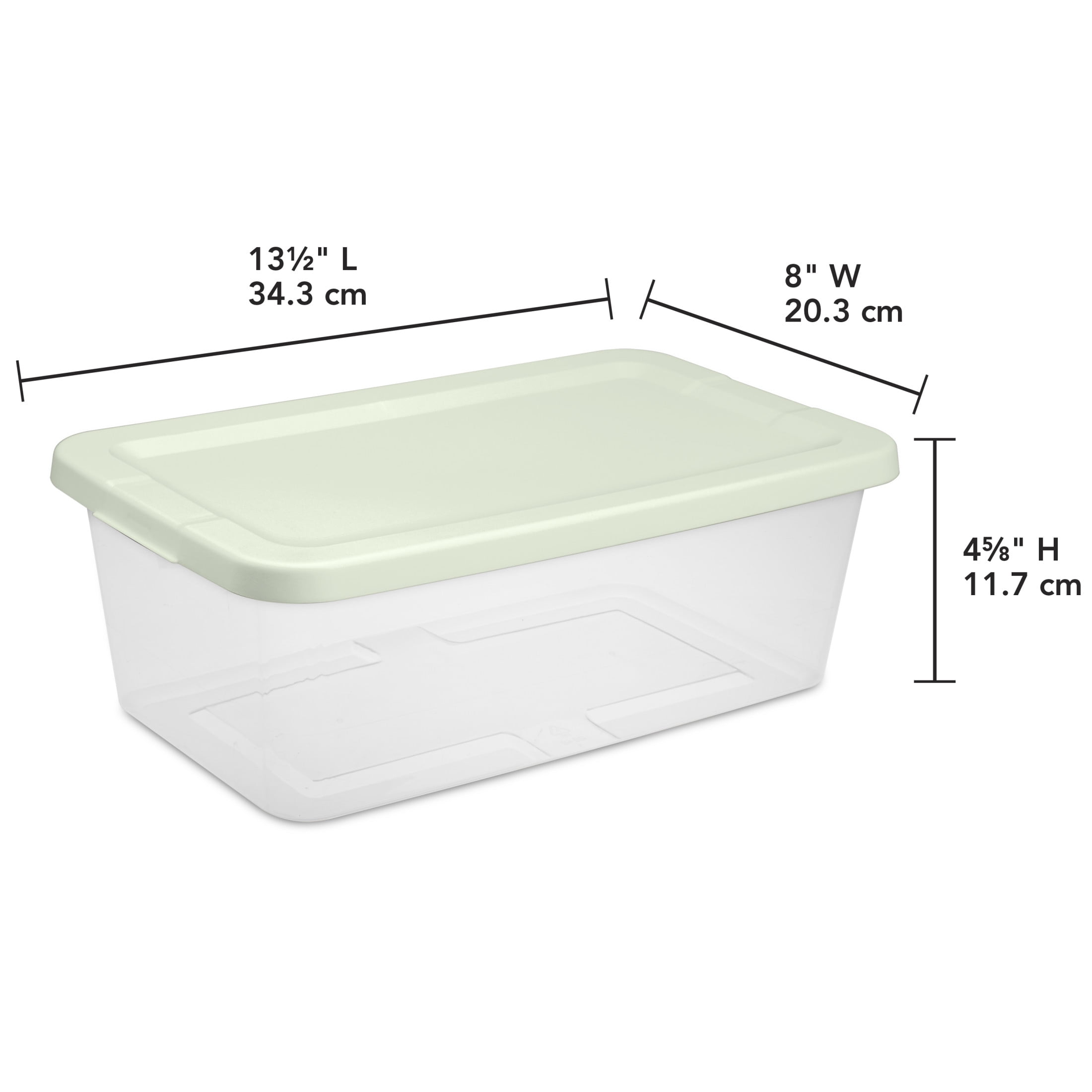 Sterilite Set of (10) 6 Quart Storage Boxes, Clear Plastic Storage Bin with Snap-on Lid, Light Green