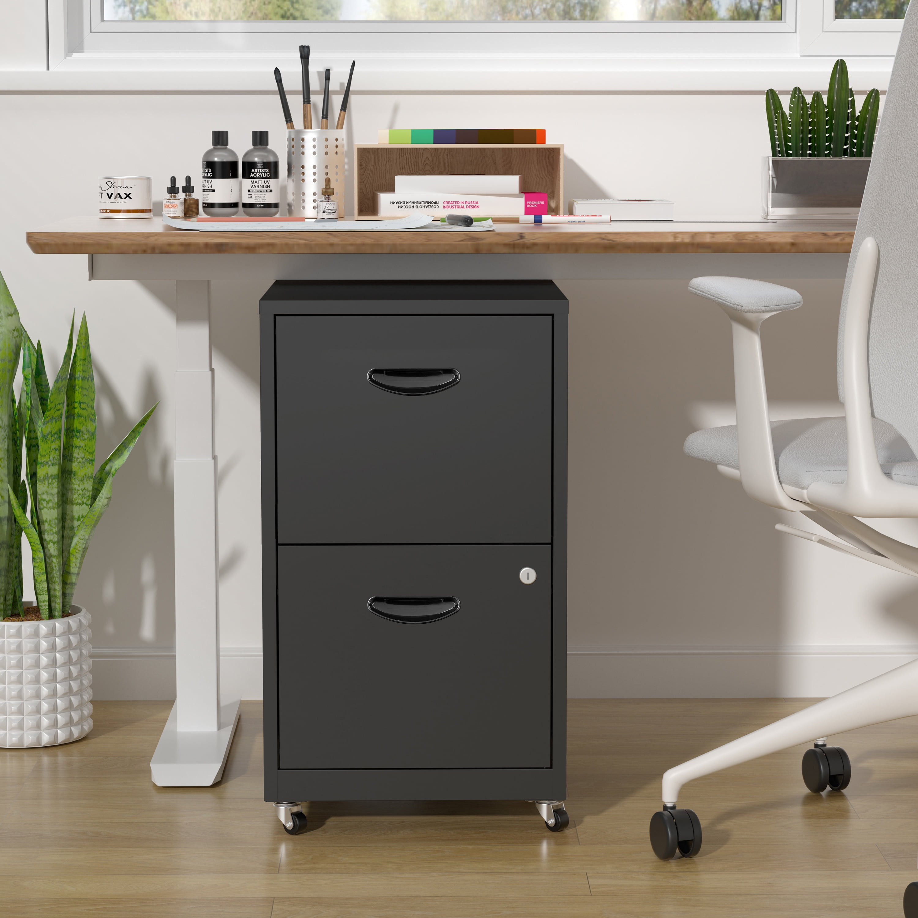 Polup 18"D Mobile Office Vertical 2 Drawer File Cabinet, Metal Filing Cabinet 2 Drawer with Lock
