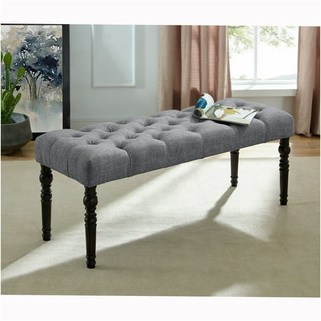 JERFIT Fabric Tufted Turned Leg Dining Bench Gray