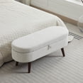 thumbnail image 3 of Oval Storage Ottoman Bench for Bedroom, 43.8" Upholstered Bench with Storage, Boucle End of Bed Bench with Safety Hinges & Solid Wood Legs for Living Room Bedroom Entryway, Beige, 3 of 7