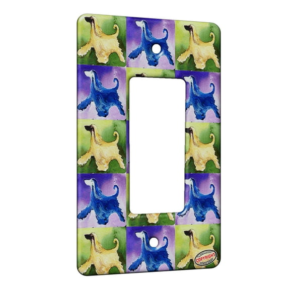 KuzmarK™ 1 Gang Rocker Wall Plate - Fawn Afghan Hound on Green Dog Pattern Art by Denise Every