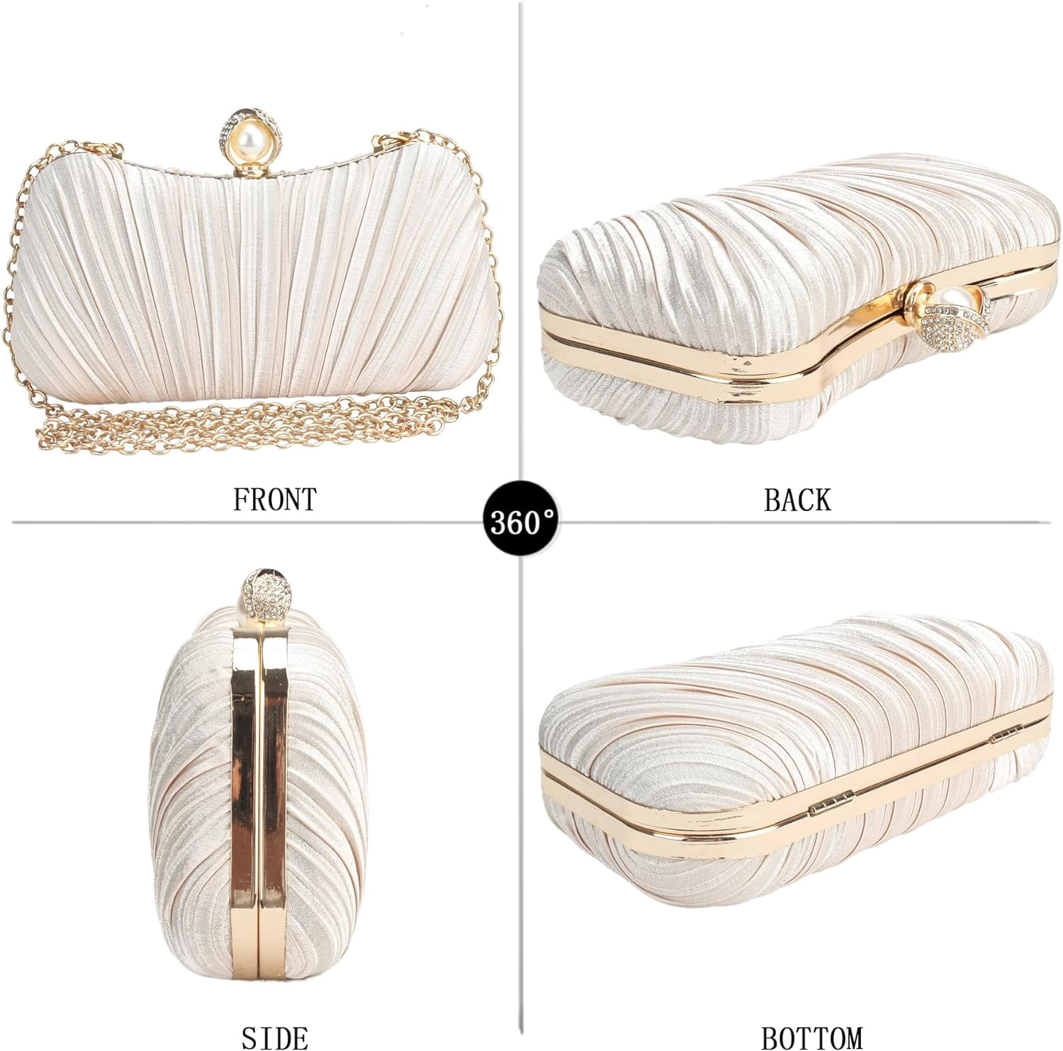 Clutch Purse Satin Pearl Evening Bag Handbag Chain Strap Shoulder Bag
