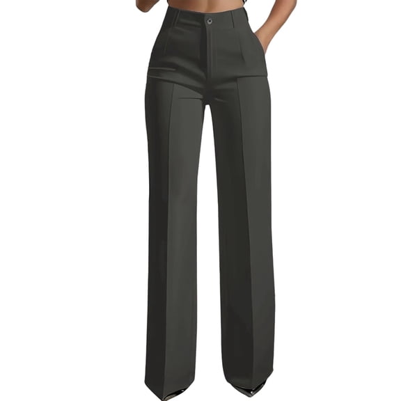 Women Wide Leg Pants Summer High Waisted Business Casual Work Dress Pants Trousers Slacks Dark Gray L
