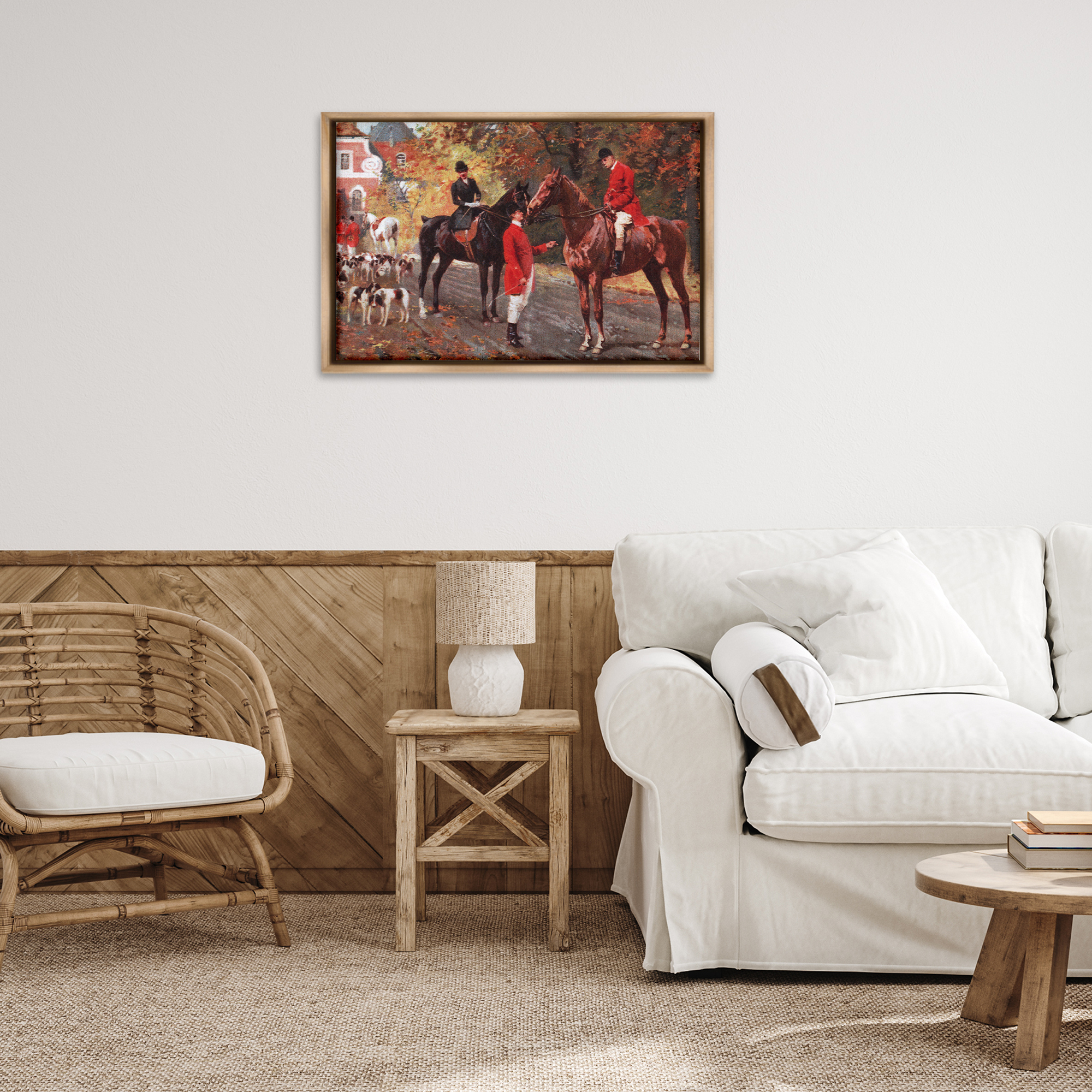 Stupell Industries Vintage Horses & Jockeys People Painting Brown Floater Framed Canvas Art Print Wall Art, 31 x 21