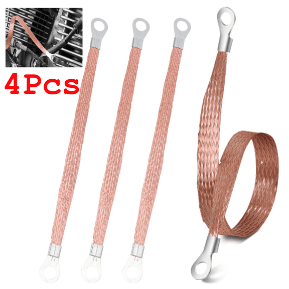 Automotive Ground Strap, 4pcs 12 inch Grounding Strap Vehicle Universal Engine Ground Straps Kit Copper Braided Grounds Straps GroundStrap Wire GroundStrap for Most Cars