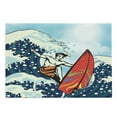 thumbnail image 1 of Surf Cutting Board, Summer Themed Abstract Cartoon with Surfer Boy on Vintage Design Ocean Waves Print, Decorative Tempered Glass Cutting and Serving Board, in 3 Sizes, by Ambesonne, 1 of 2