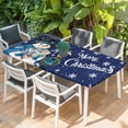 thumbnail image 2 of Navy Blue Snowman Christmas Table Cloths for 5 Foot Rectangle Tables, Xmas Gifts Wreath Snowflake Patio Waterproof Elastic Fitted Tablecloths, Washable Rectangular Table Cover for Camping, 2 of 8
