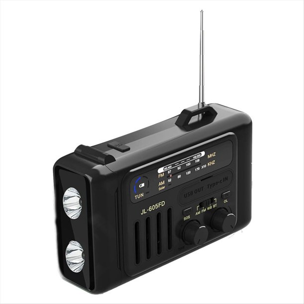 Radio Solar Multifuncional con Manivela, Radio Portátil AM/FM/NOAA, Altavoz Bluetooth con Lámpara de Lectura LED para Exteriores B