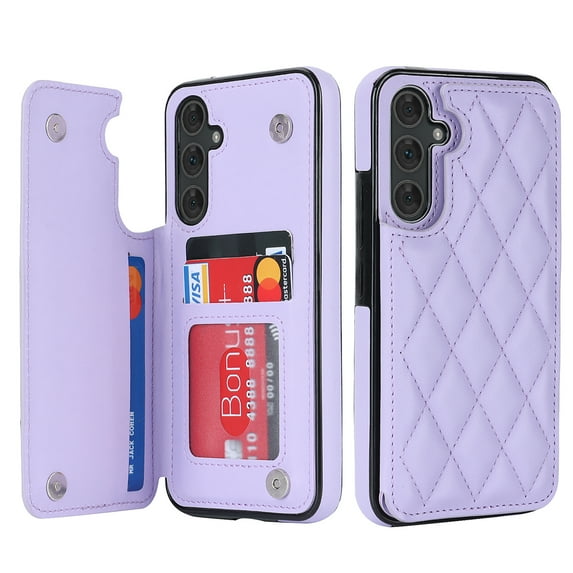 Mantto for Samsung Galaxy A14 5G Back Wallet Case, Card Slots Holder RFID Blocking Luxury PU Leather Shockproof Cover, Double Magnetic Buttons Kickstand Case,Purple
