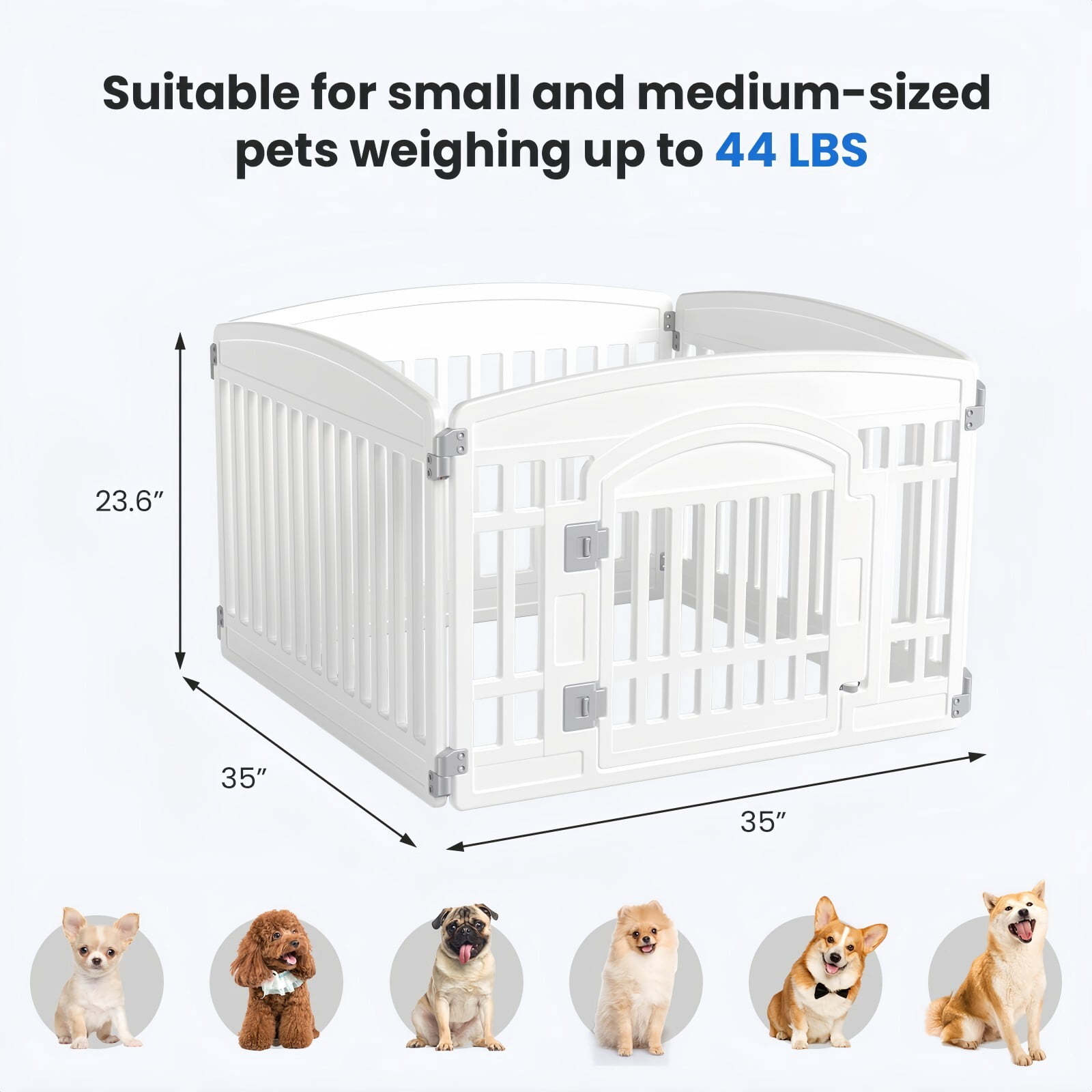Kelno Dog Playpen 4 Panels Pet Fence with Safety Lock Non Slip Bottom, White
