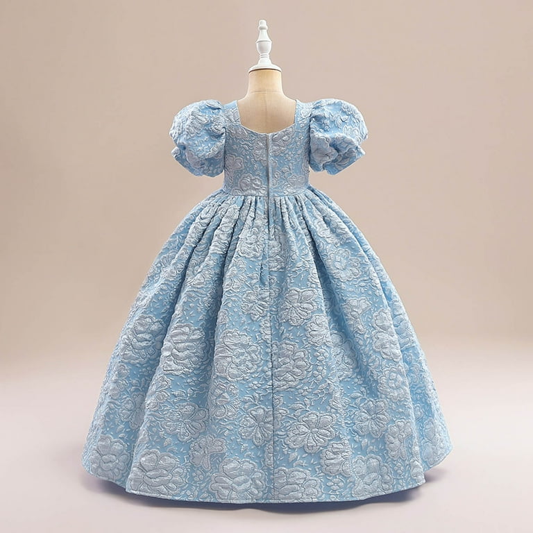 Zwiiyzr 5-12Years Girls Princess Birthday Party Prompuff Sleeve Flower Bow  Ruffles Birthday Party Gown Long Dresses Blue - Walmart.com