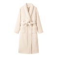 thumbnail image 2 of Women's Double Sided Plush Knee Length Robe, Belted Shawl Collar Bathrobe with Pockets, Soft Flannel Sleepwear, Cozy Long Loungewear, Warm Fleece Open Front Gown Beige One Size, 2 of 7