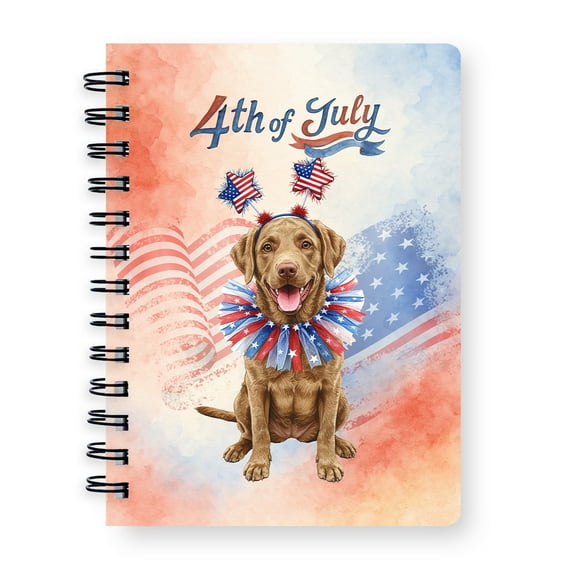 4th of July Chesapeake Bay Retriever Celebrates Independence Day Spiral Bound Journal Chessie Dog Lover 5x7in Spiral Notebook - 12010