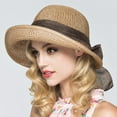 thumbnail image 4 of Lomubue Summer Wide Brim Sun Hat Sunscreen Cap Bow Foldable Solid Color Straw Hat, 4 of 10
