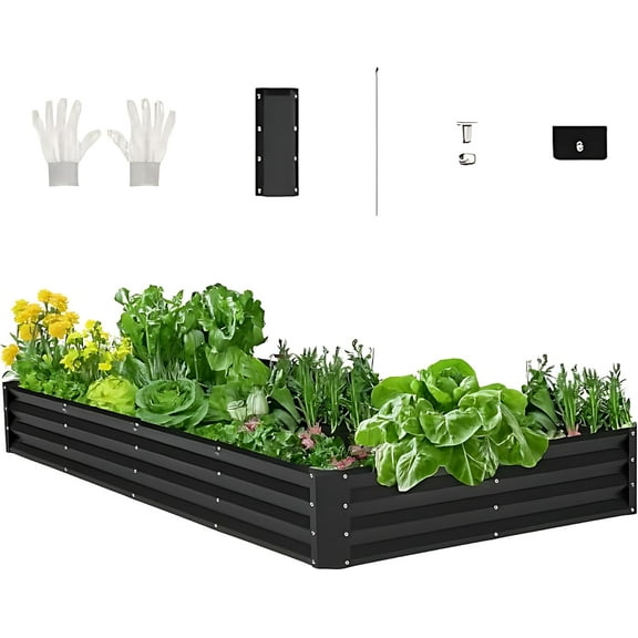 Metal Raised Garden Bed 8x4x1 Ft – Large Galvanized Raised Garden Bed 1ft Tall Planters For Outdoor Plants, Vegetables & Herbs – Rectangular Metal Outdoor Planter, Gift For Gardeners - Dark Gray