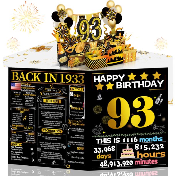 Tarjeta de cumpleaños Joycard 93rd para mujeres y hombres con diseño desplegable en 3D