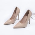 thumbnail image 6 of KEGIRLOM Women's Fashionable Casual Solid Color Pointed Toe Closed Toe Heels Versatile High Heels Shoes Khaki 5.5, 6 of 9