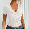 thumbnail image 4 of Taqqpue Women's Lace Tank Top Shorts Sleeve V-Neck Floral Casual Scalloped Trim See Through Sheer Sexy Tunic Blouse Tee Shirt, 4 of 8