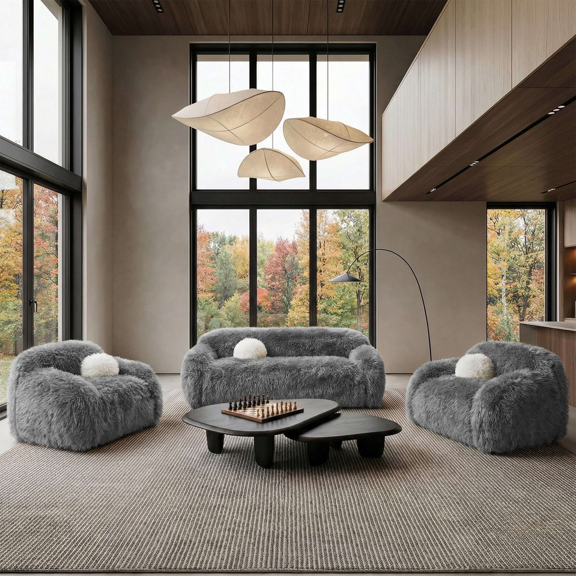 Aukfa Contemporary Plush Faux Fur Sofa, Could-Comfort Loveseat, 25" Deep Seat, Pet Friendly, Gray