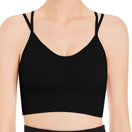 DQRPSEETB Wireless Bras for Large Breasted Women Womens Strappy Sports Bra for Yoga Running Gym Workout Fitness Tank Tops Black